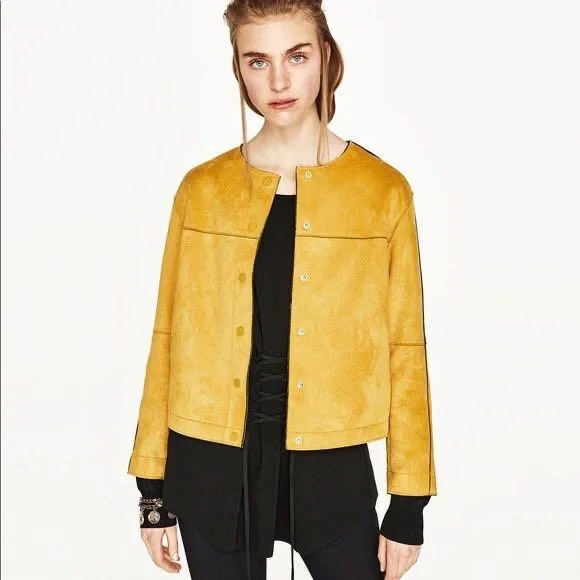 Zara Suede Effect Jacket in Mustard - Picture 1 of 10
